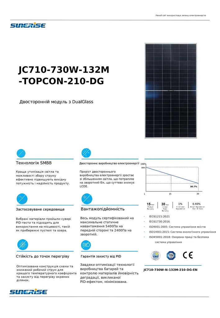Сонячна панель Sunerise 720 Вт JC710-132M-210DG N-тип TOPCon Bifacial (Двостороння) - фото 5