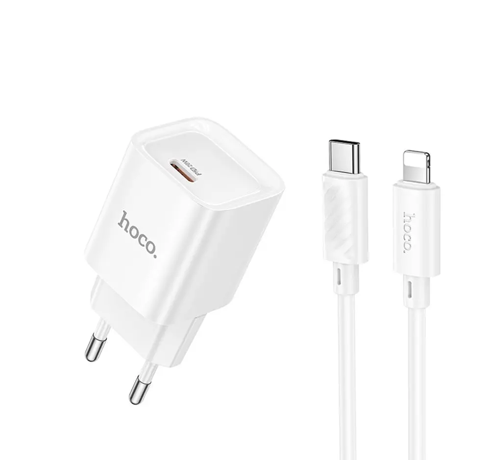 Зарядний комплект Hoco C146A Mini Charger 1USB-C PD/QC 20W 5V/3A Type-C to Lightning 1 м White (35278_3345664)