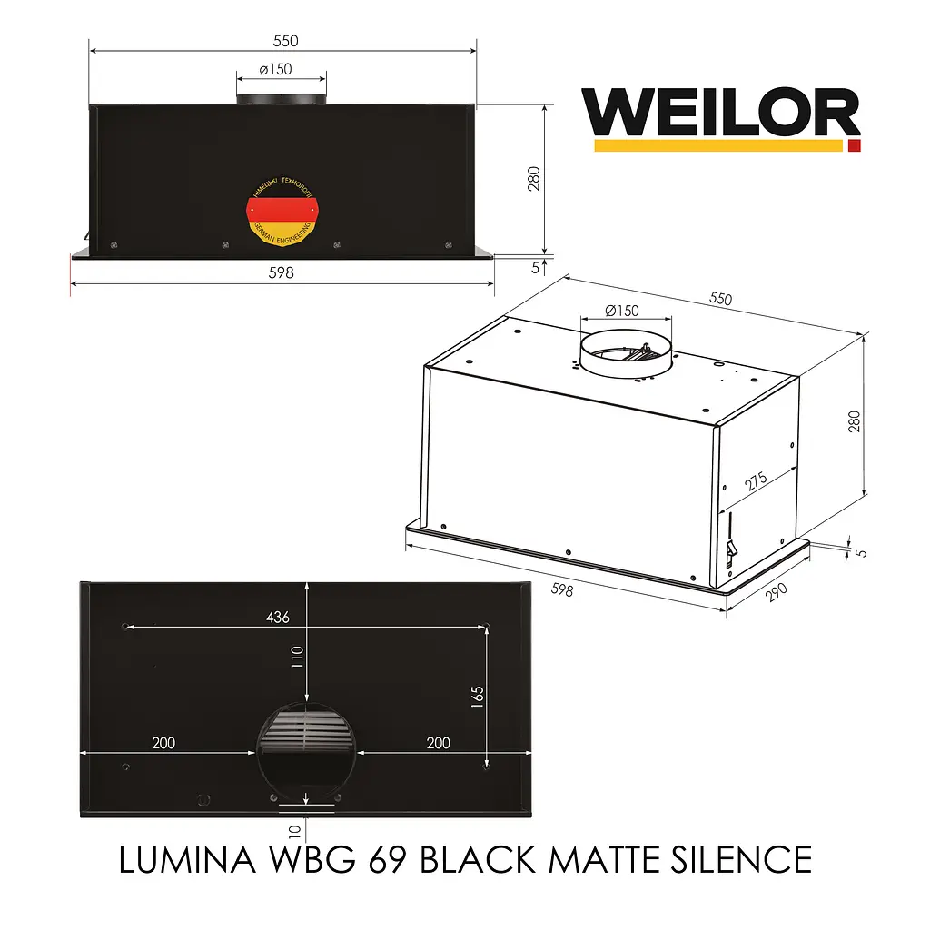 Витяжка повновбудована WEILOR LUMINA WBG 69 BLACK MATTE SILENCE - фото 16