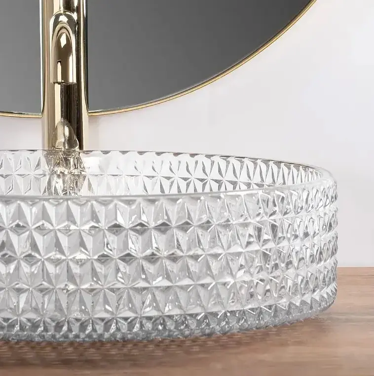 Умивальник Rea Cristal transparent (REA-U8881) 39см - круглий - накладний - загартоване скло - фото 4