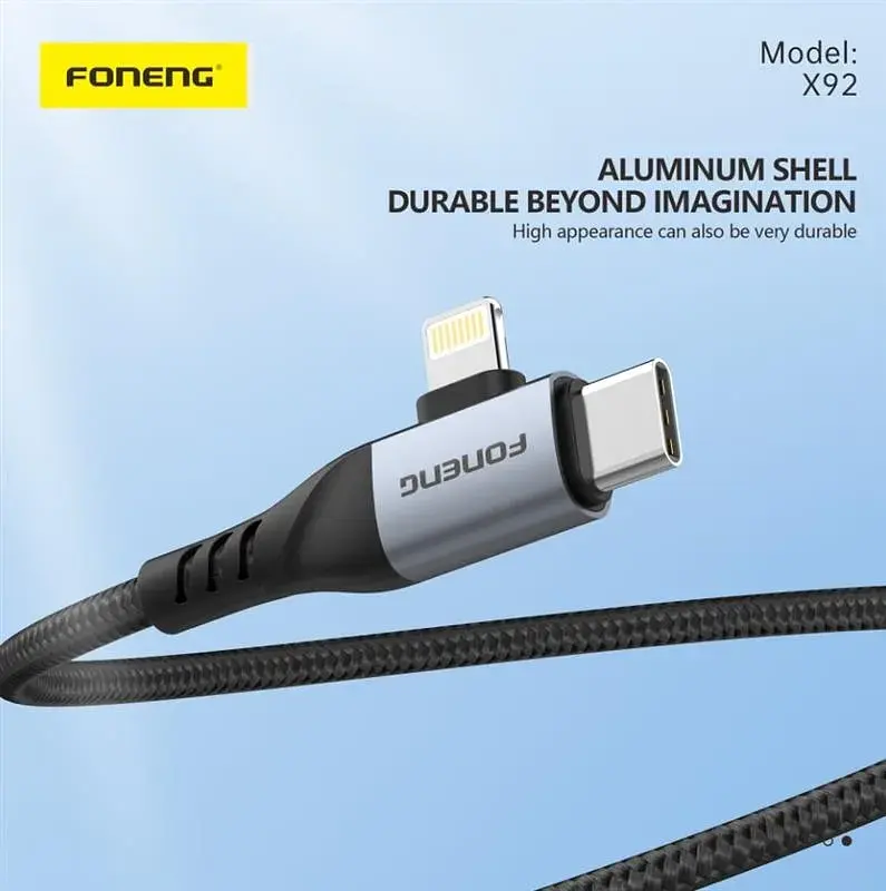 Кабель Foneng X92 4-in-1 (60W) USB/USB-C - USB-C/Lightning (M/M), 1 м, Black (X92-CA-FIO) - фото 3