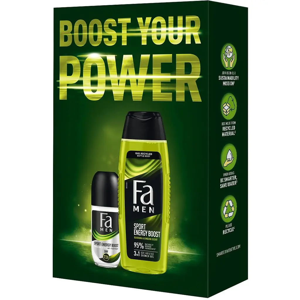 Набір Boost Your Power: Гель для душу Fa Men Sport Energy Boost 250 мл + Роликовий антиперспірант Fa Men Sport Energy Boost 50 мл​ - фото 4