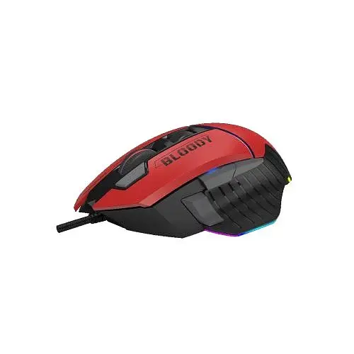 Миша Bloody W95 Max, Sports Red, USB, оптична (сенсор MAX BC3332-A), 100 - 12 000 cpi, 10 кнопок (8 програмованих), вбудована пам'ять, RGB підсвічування, перемикачі більше 50 млн. натискань, ніжки X'Glide, 1.8 м - фото 2
