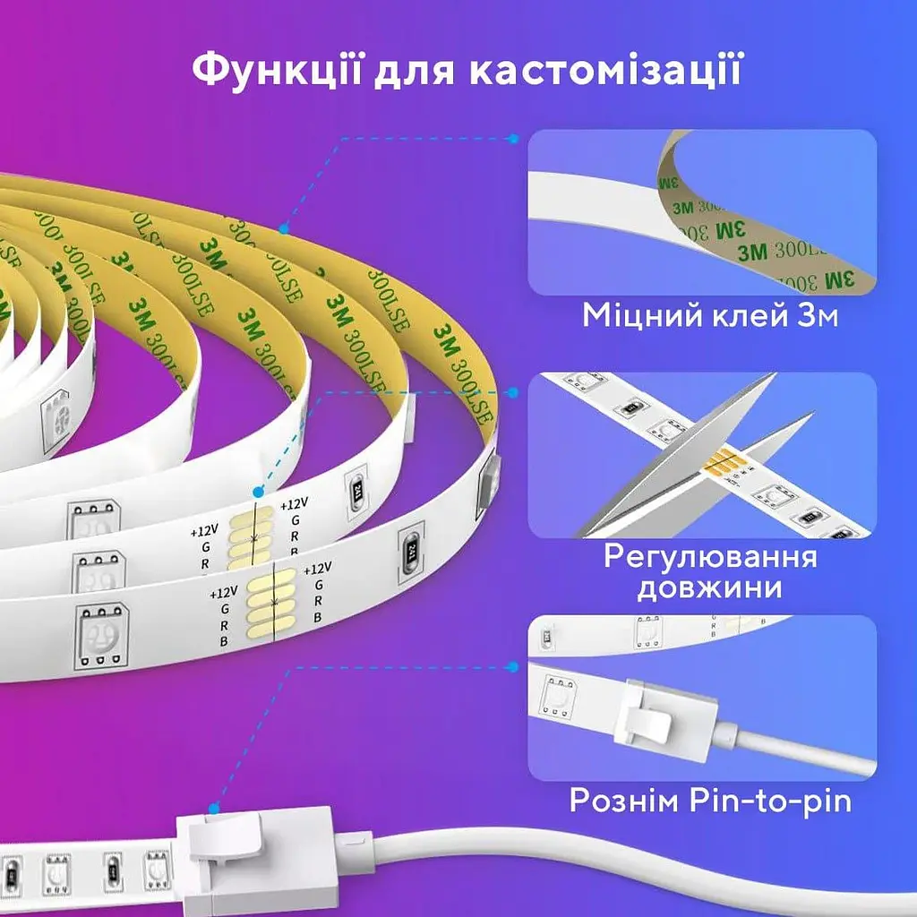 Стричка свитлодиодна розумна Govee H611 LED Strip Lights, 10м, RGB, WI-FI/Bluetooth, билий - фото 7