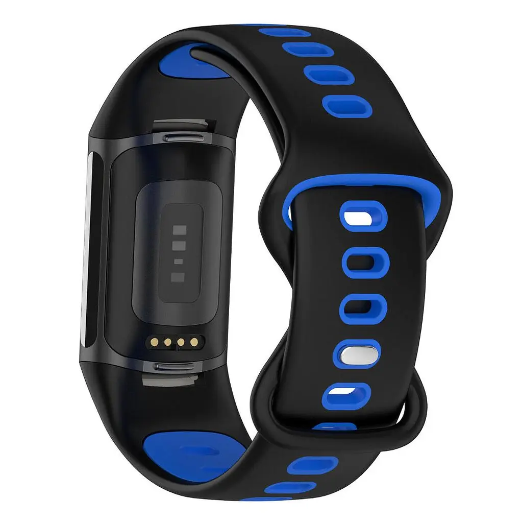 Силиконовый ремешок Primolux Sport для фитнес браслета Fitbit Charge 5/Charge 6 Black Blue/размер М - фото 4