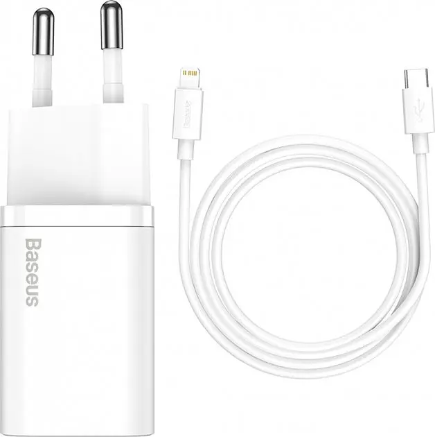 Зарядний пристрій Baseus Super Si 1C 20W With Simple Wisdom Data Cable Type-C/iP 1m White (TZCCSUP-B02) - фото 4
