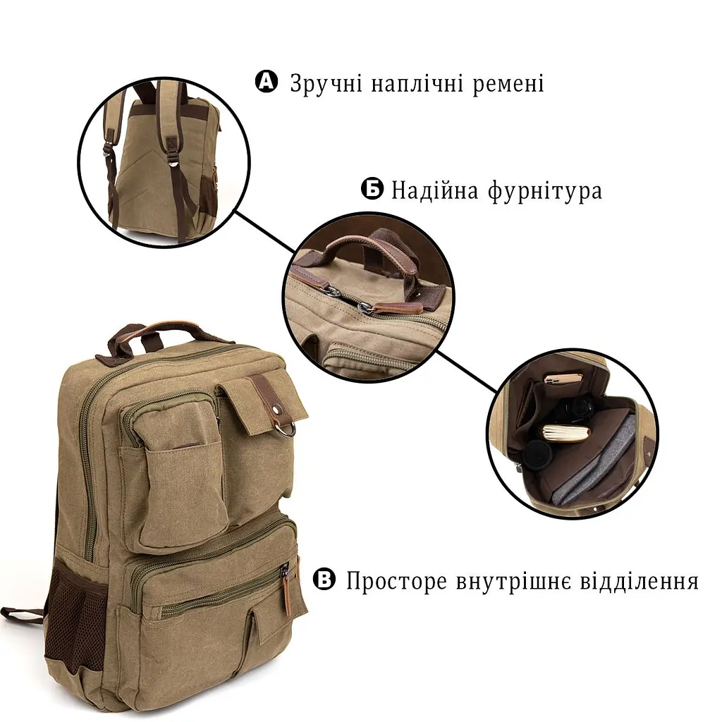 Рюкзак текстильний дорожній унісекс 20620 Vintage оливковий - фото 8