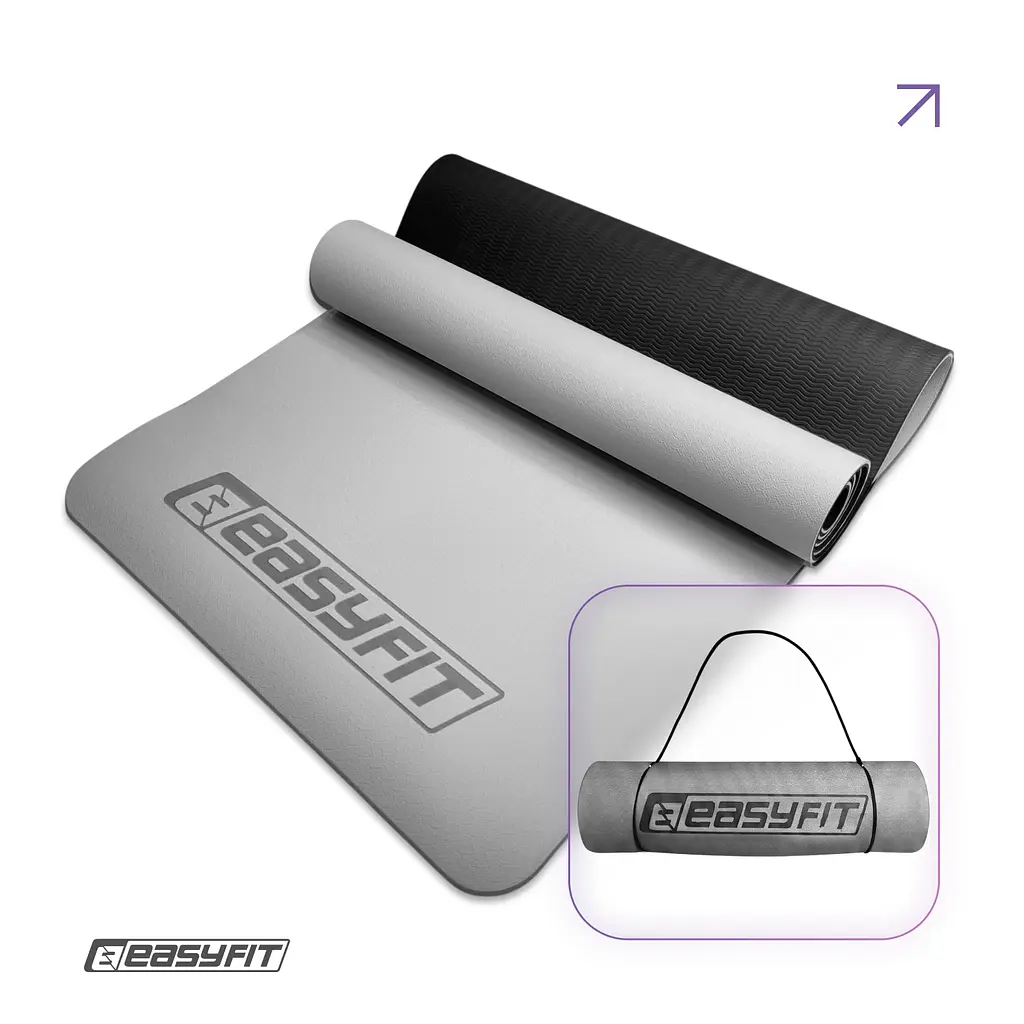 Килимок для йоги та фітнесу EasyFit TPE+TC 6мм двошаровий сірий-чорний