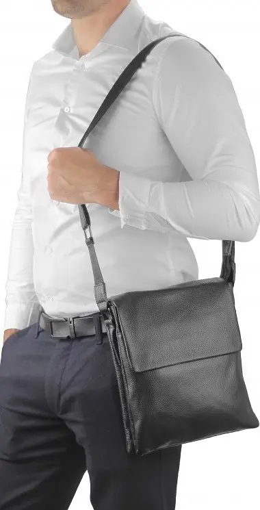 Шкіряний чоловічий месенджер чорний TIDING BAG sum0028692 - фото 6