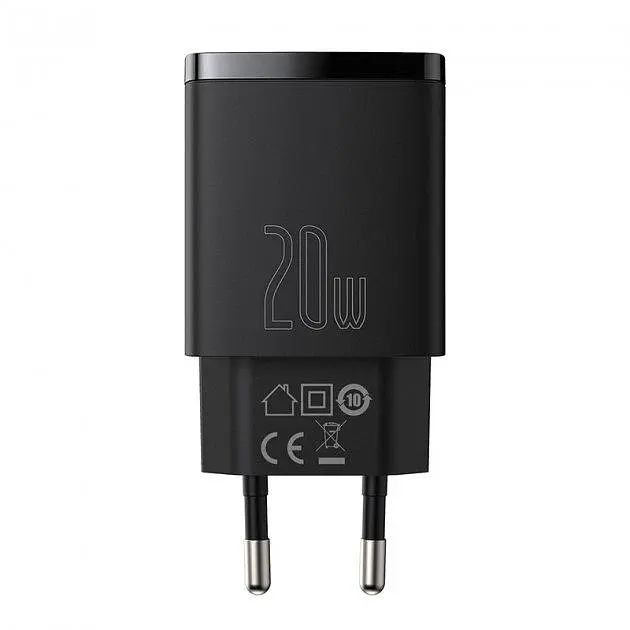 Мережевий зарядний пристрій Baseus Compact Quick Charger 1USB + Type-C 20W CCXJ-B01 Black - фото 2