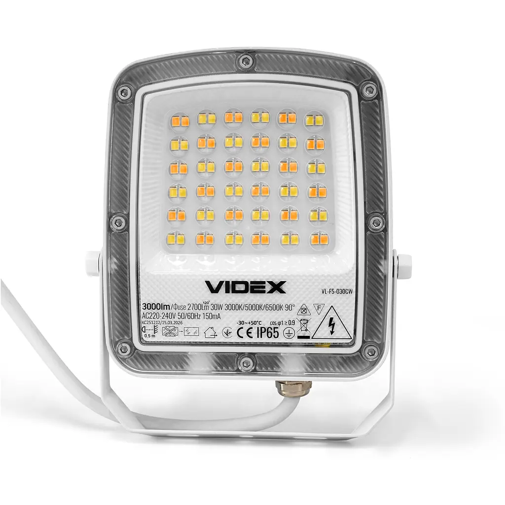 LED прожектор VIDEX F5 30W 3000-5000-6500K 230V, білий (VL-F5-030CW) - фото 2