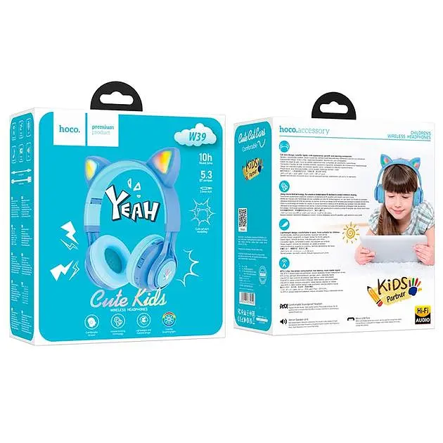 Bluetooth гарнітура Hoco W39 | BT5.3, AUX, 10H, 85db, LED | blue - фото 3