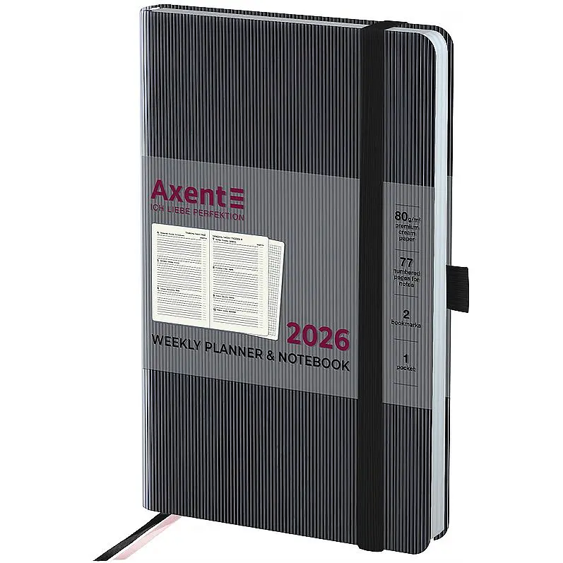 Еженедельник Axent 2026 Partner Lines 125 x 195 мм черный (8515-26-01-A) - фото 2