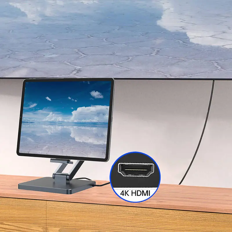 Підставка для планшетів+HUB WIWU AH801 Adjustable 8in1 (USB-C to HDMI+2A+2C+SD/TF+3.5mm) Gray - фото 3