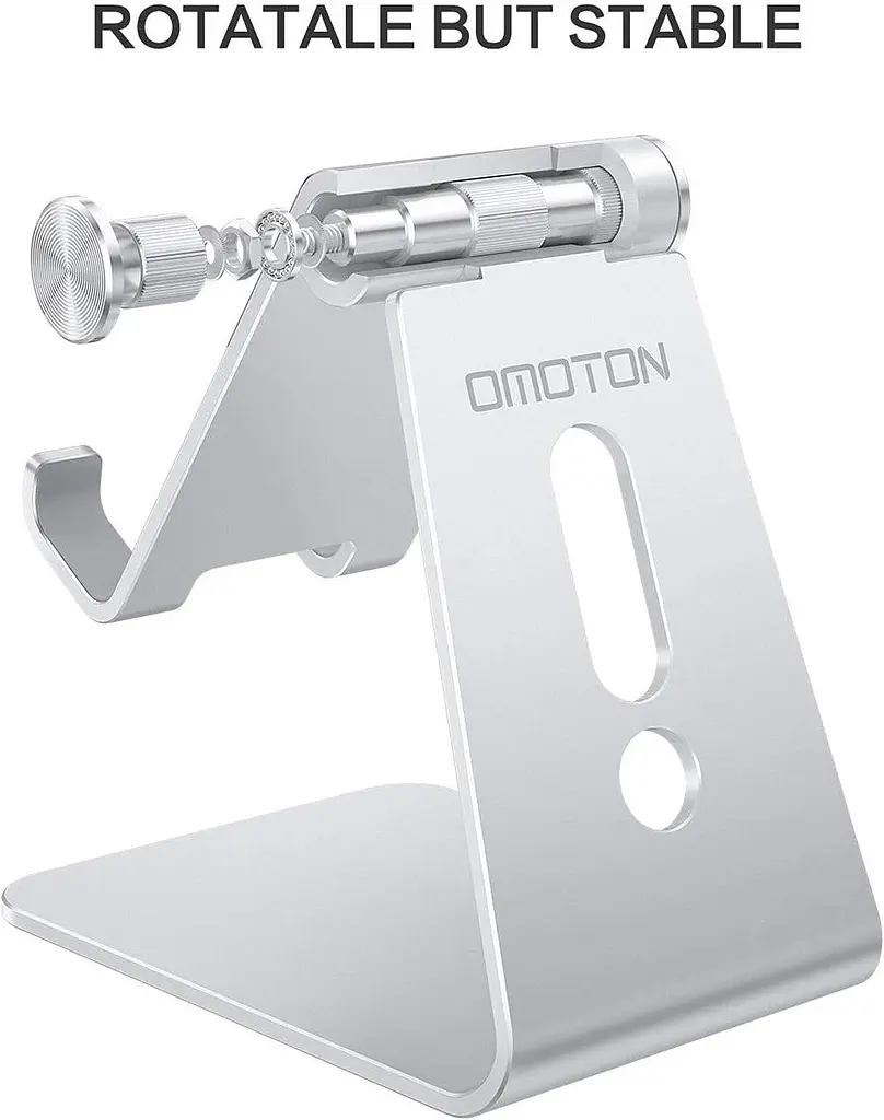 Регульована настільна підставка OMOTON для телефона, алюміній, антиковзка, срібляста - фото 5