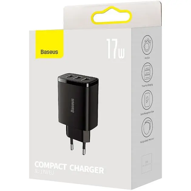 Зарядний пристрій Baseus Compact Charger 3U 17W Black (CCXJ020101) - фото 7
