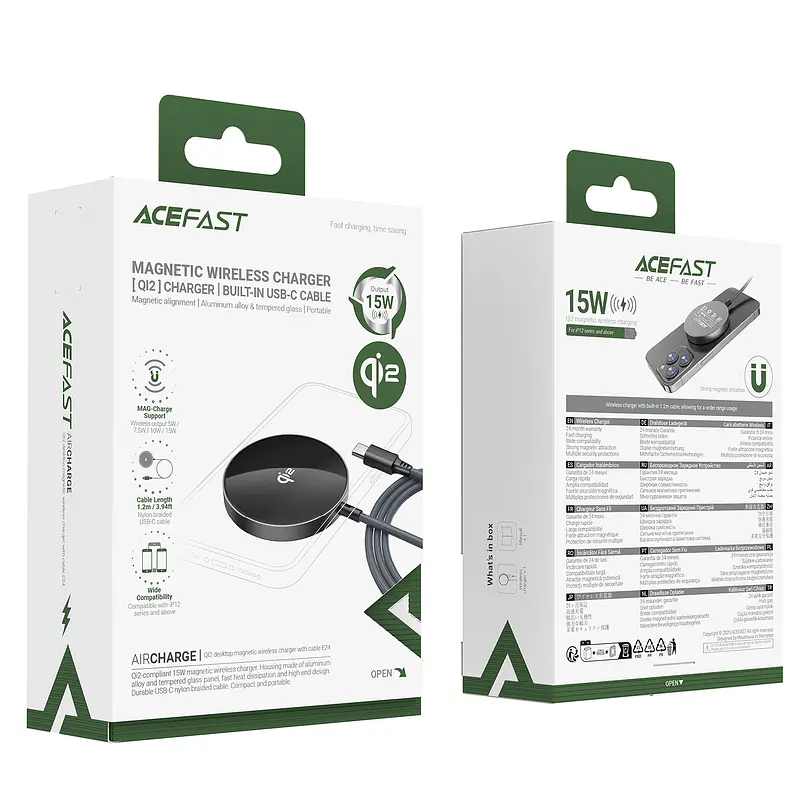 Бездротовий зарядний пристрій ACEFAST E24 QI2 desktop magnetic wireless charger with cable, Metal Gray (6974316284758) - фото 2