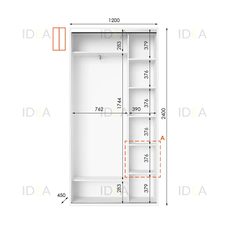 Шафа-купе Idea серія 1 120 x 45 x 240 см Білий Дзеркало - фото 2