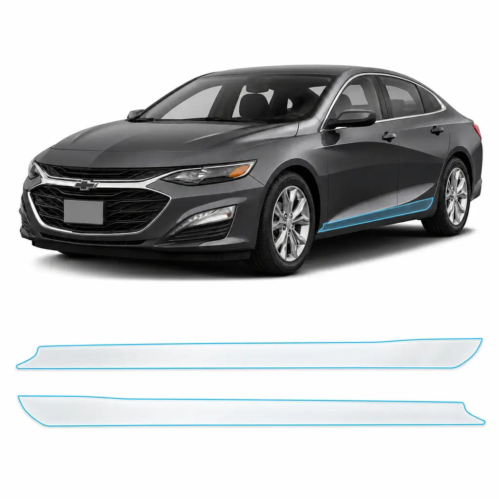 Антигравійна захисна бронеплівка за лекалами для Chevrolet Malibu IX facelift 2019-2024 - нижня зона кузова пороги