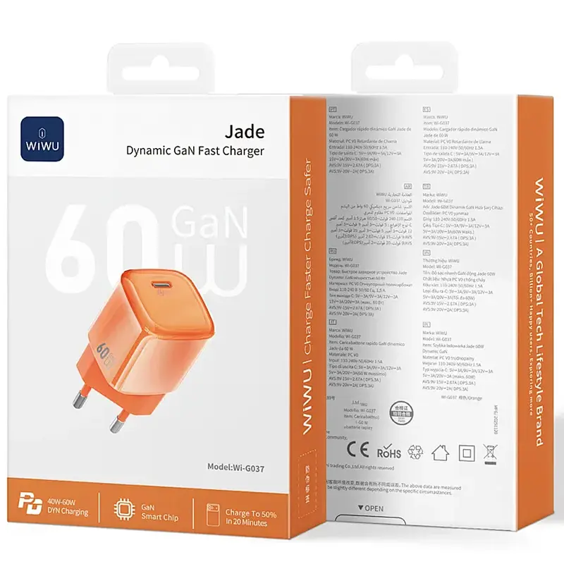 Мережевний зарядний пристрій WIWU G037 Jelly PD60W GaN 1USB-C Orange - фото 3