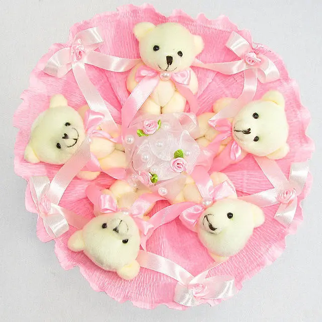 Букет из мягких игрушек 5 мишек 5288IT розовый - фото 2