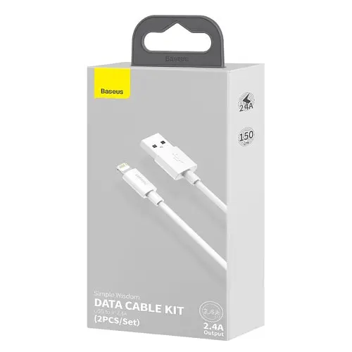 USB кабель Baseus Simple Wisdom Data Cable Kit USB to iP 2.4A (2ШТ/Set) 1.5m білий TZCALZJ-02 - фото 5