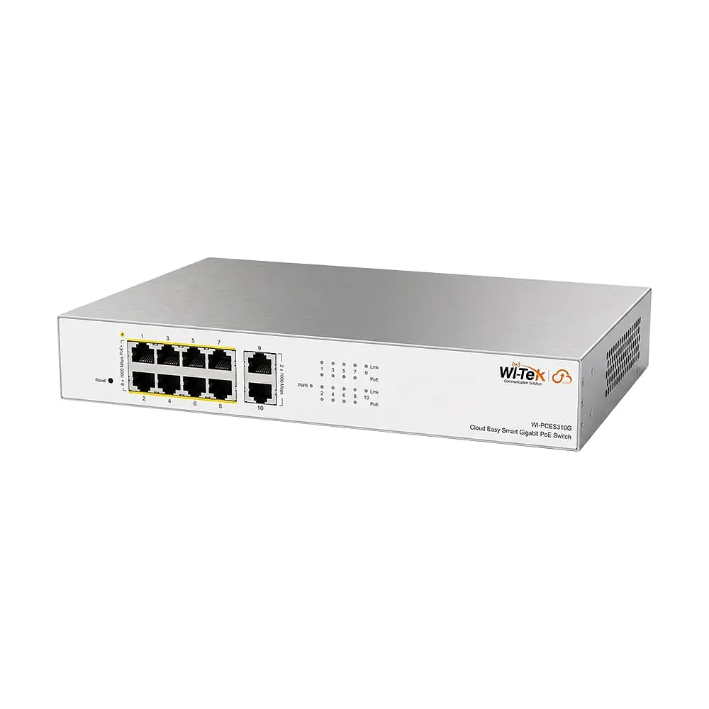 PoE-комутатор 10-портовий керований Wi-Tek WI-PCES310G гігабітний 8x1000Mbps PoE+, 2x1000Mbps Uplink, 110W, Cloud, ONVIF (73-00252)
