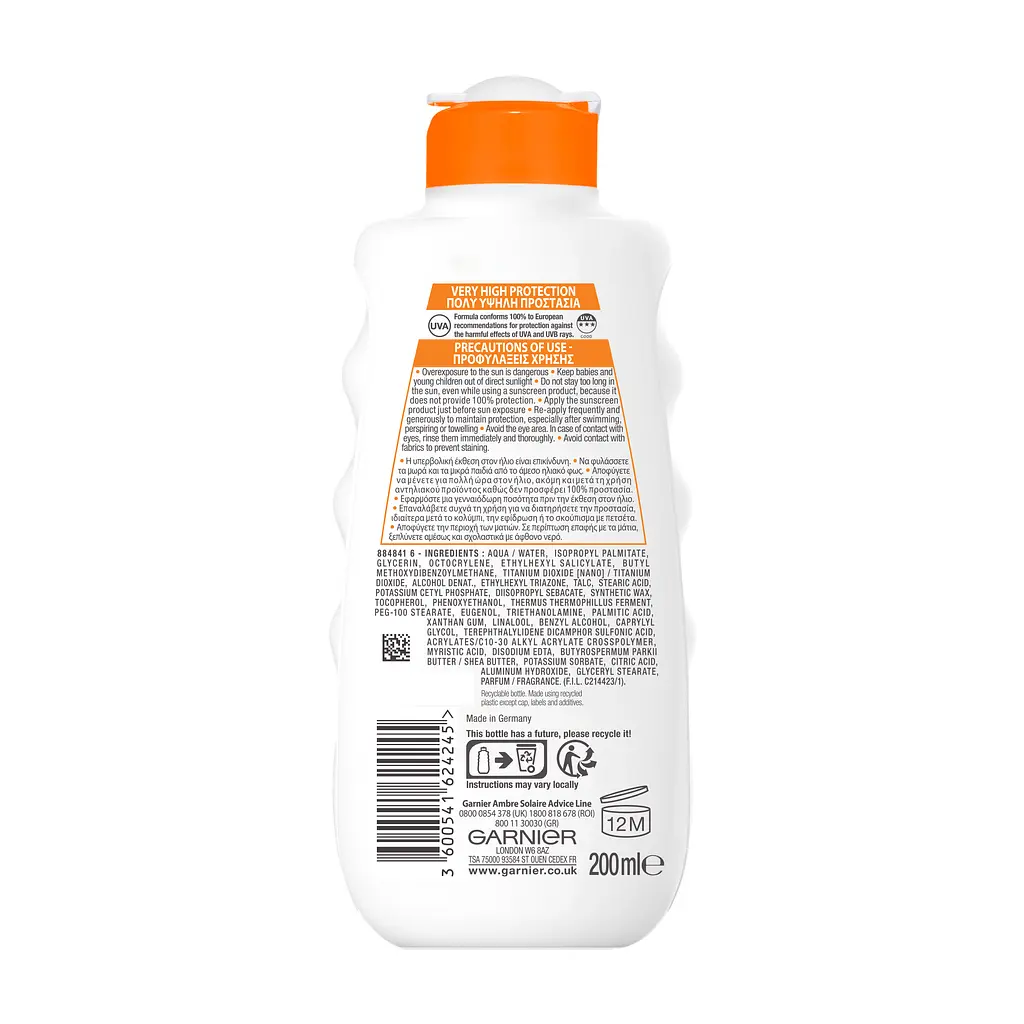 Cонцезахисне водостійке молочко Garnier Ambre Solaire проти сухості шкіри тіла та обличчя SPF 50+ 200 мл - фото 2