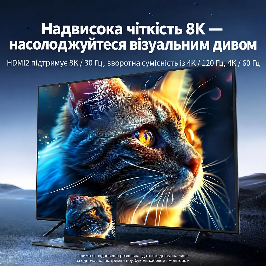 Док-станція USB-C UGREEN CM639 10 в 1 2 виходи HDMI HDMI 2 до 8K 30 Гц або 4K 120 Гц з одним дисплеєм до 4K 60 Гц із двома для HDMI потрібен USB-C з відеовиходом вхід USB-C PD 3.0 до 100 Вт наскрізне заряджання ноутбуків із підтримкою живлення USB-C 1 USB-A 3.0 та 1 USB-C 3.0 до 5 Гбіт/с і 2 USB-A 2.0 до 480 Мбіт/с Ethernet RJ45 до 1 Гбіт/с SD/microSD з одночасним читанням і записом MST незалежне розширення екранів у Windows космічний сірий (15534) - фото 4