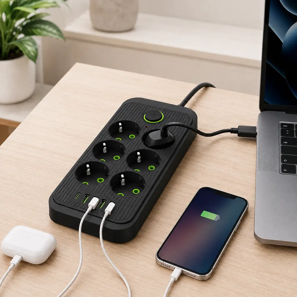Мережевий фільтр (подовжувач) / Power — Socket F06U 6 розеток 4 USB + Type-C чорний 26X-211 / Мережевий подовжувач розеток - фото 2