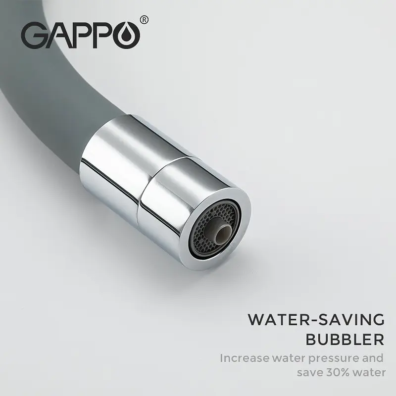 Смеситель для кухни на две воды Gappo G4398-30 с гибким изливом, серый/хром, Серый - фото 7