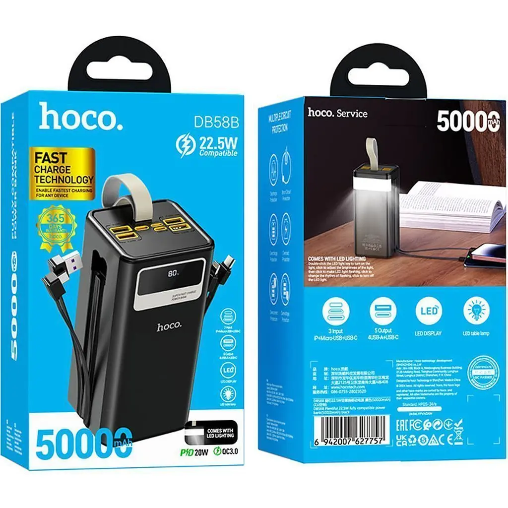 Внешний аккумулятор Hoco DB58B Plentiful 50000mAh 22.5W Black [161897] - фото 5