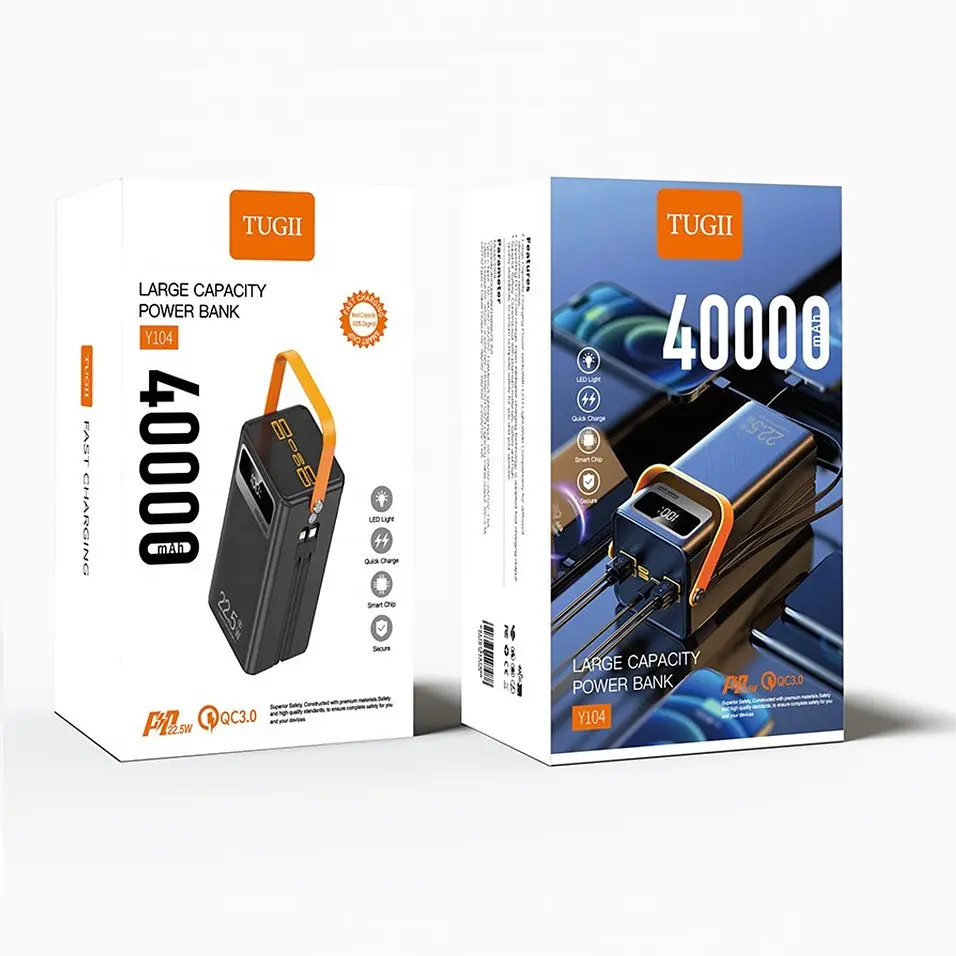 Павербанк 40000мА·ч зовнішній акумулятор Power Bank 4USB 2Type-C PD зі швидкою зарядкою до 22.5W та кабелю Type-C та Lightning портативний зарядний пристрій TUGII Y104 - фото 7