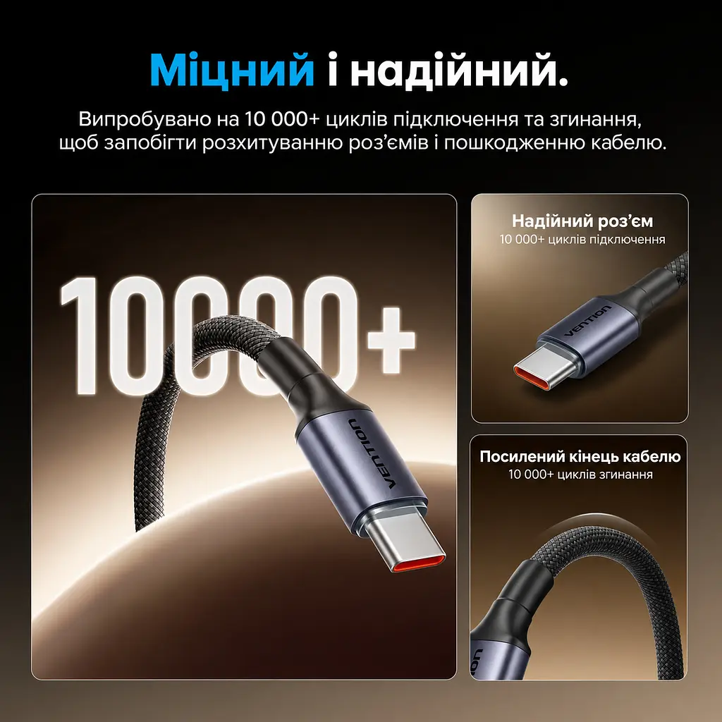 Кабель Vention TSGBH USB-C - USB-C PD 100 Вт 2 м чорний (TSGBH) - фото 7