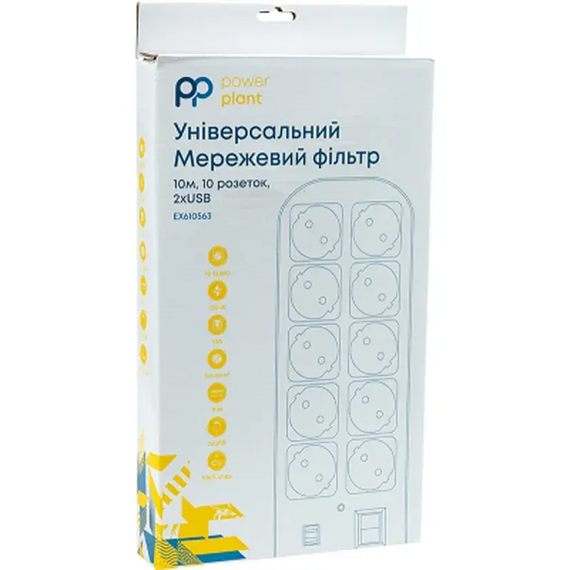 Мережевий фільтр живлення PowerPlant 10м, 10 розеток, USB, євро, 100% мідь (YS-N6065/10) (EX610563) - фото 3