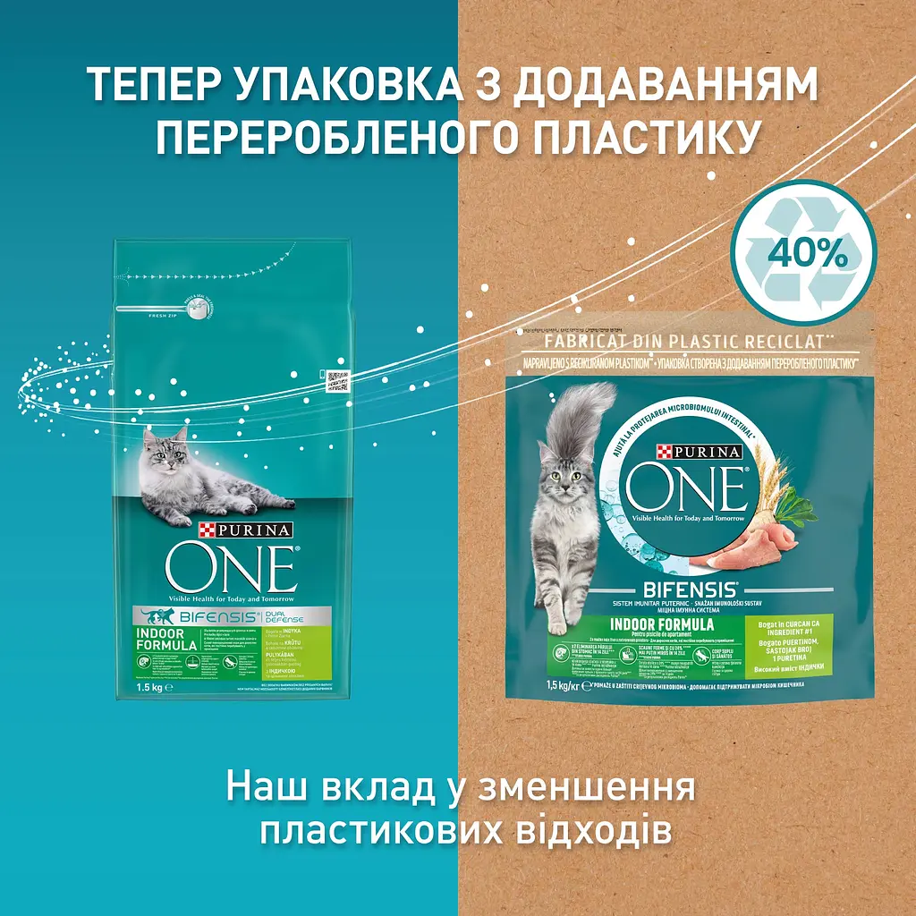 Сухой корм для взрослых домашних котов Purina One Indoor с индейкой и цельными злаками 1.5 кг (12425130) - фото 2