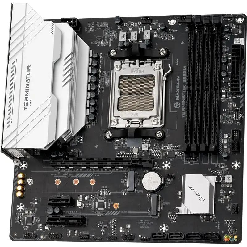 Материнська плата Maxsun Terminator AM5 B650M, B650, 4xDDR5, Int.Video (CPU), 4xSATA3, 2xM.2, 1xPCI-E 4.0 x16, 1xPCI-E 3.0 x4, 1xPCI-E 3.0 x1, ALC897, RTL8125BG, RGB sync, 4xUSB3.2/4xUSB2.0/1xUSB-C, DP/HDMI, Micro ATX - фото 2