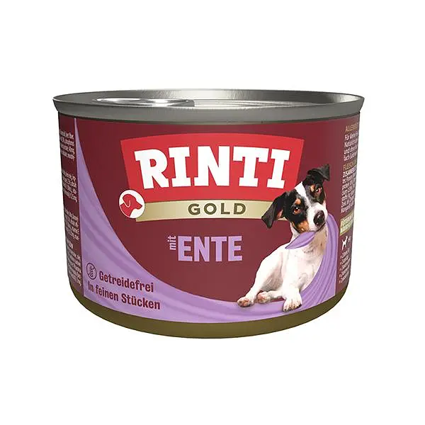 Беззерновий вологий корм Rinti Gold mit Ente Рінті голд повнораціонний натуральний для собак, Качка 185 г (91001)