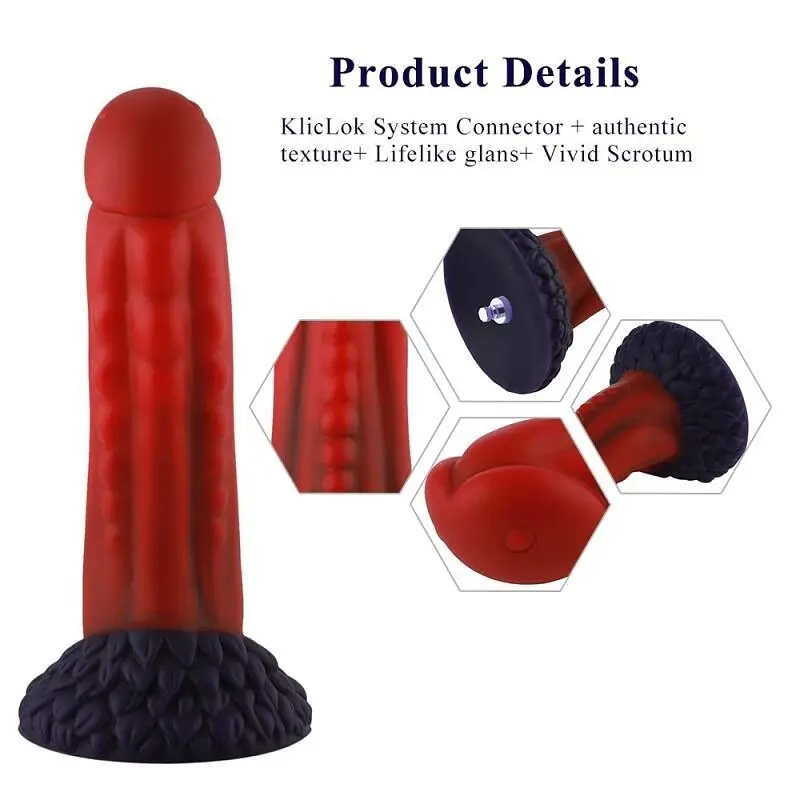 Фалоімітатор Hismith 8.35″ Curved Silicone Dildo Red Monster Series система KlicLok для секс-машин - фото 5