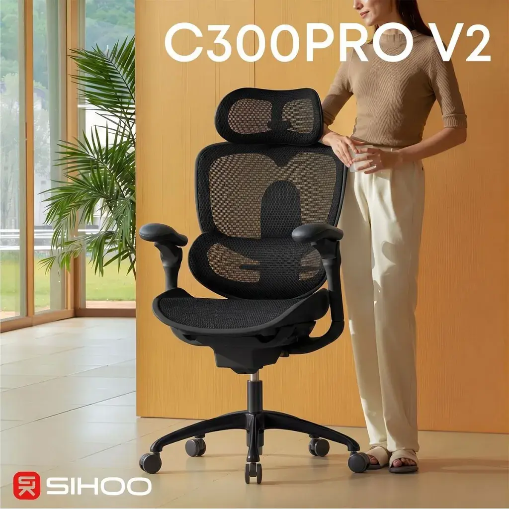 Офісне крісло Sihoo C300 PRO V2, Black (C300-PRO-V2-B101) - фото 6