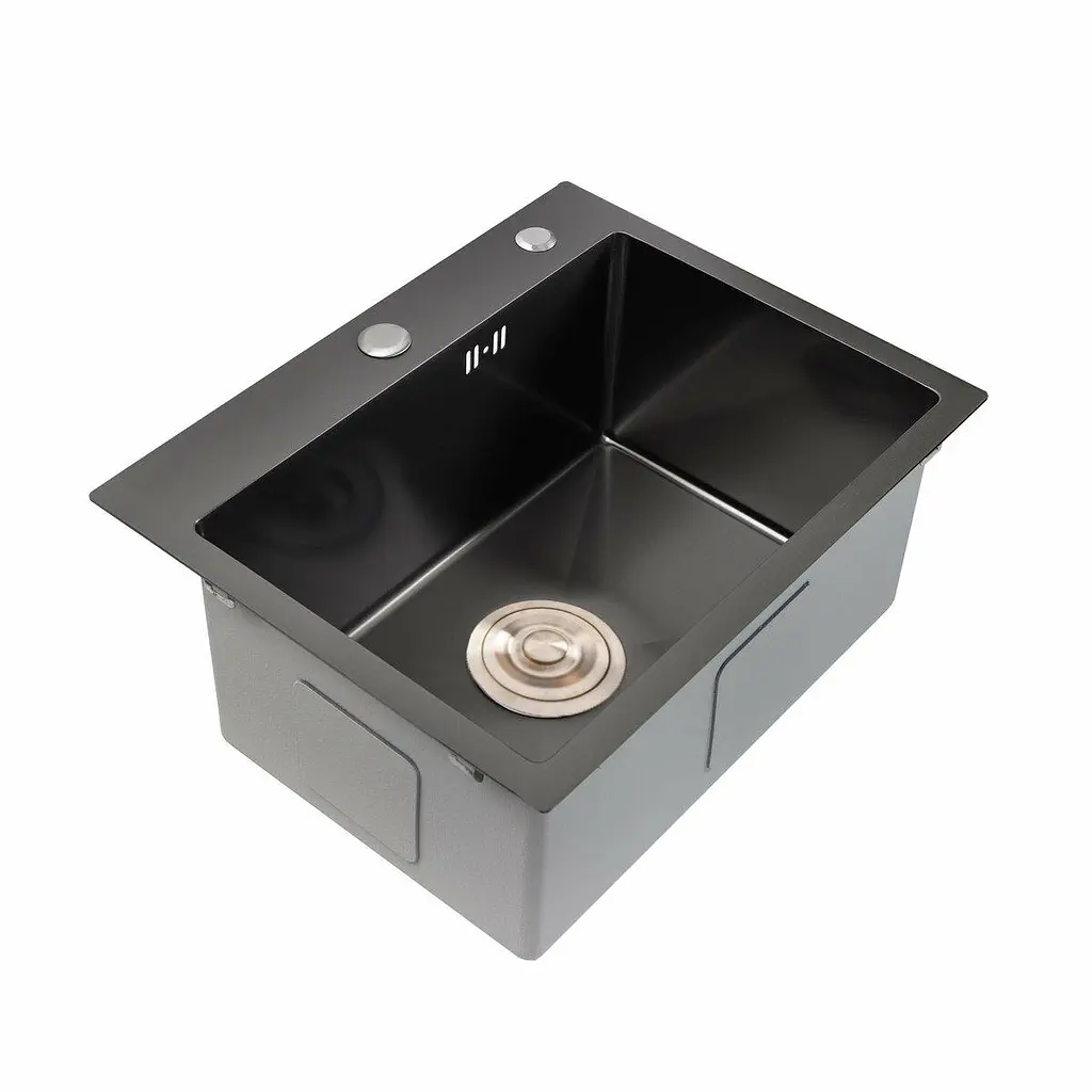 Кухонна мийка Platinum Handmade 50x45 PVD чорна (сифон круглий чорний 3.0/0.8) - фото 3