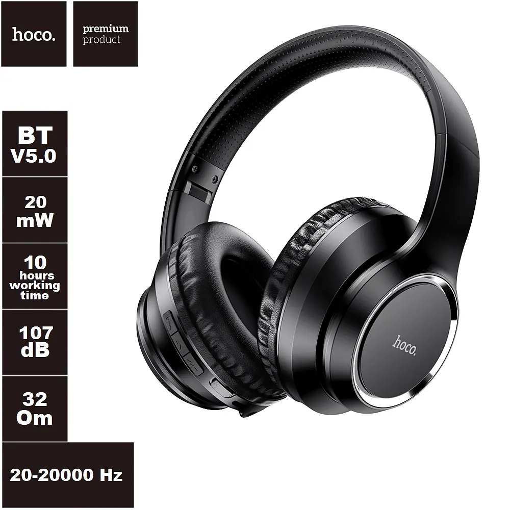 Блютуз Стерео Гарнитура Hoco W28 мятая упаковка Чёрный - фото 4