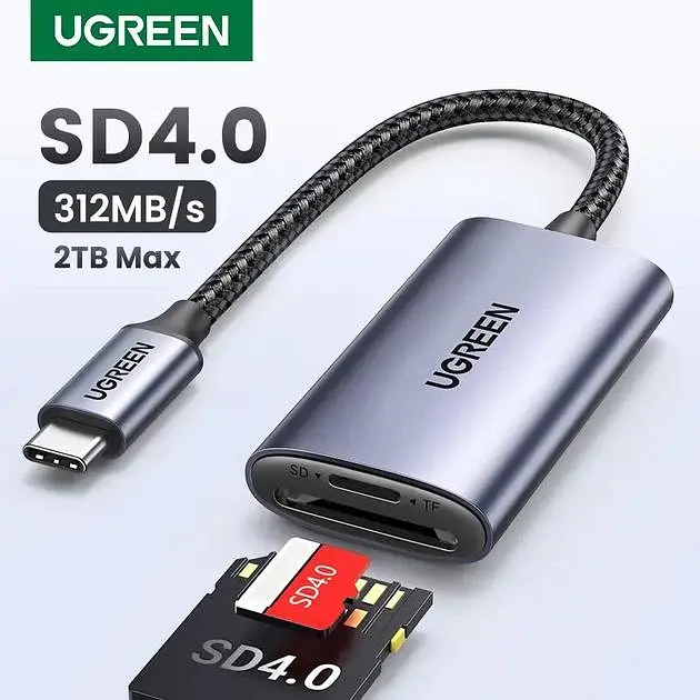 Кардридер USB-C 2 in 1 UGREEN CM401 Card Reader Type-C to SD/TF 4.0 Grey (15251) - фото 2