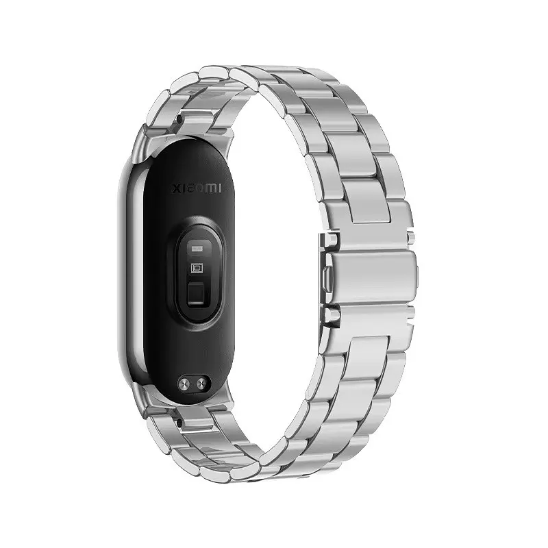 Ремешок для фитнес-браслета Tamister для Xiaomi Mi Band 8 и 9 Type C металлический с застежкой серебристый - фото 3
