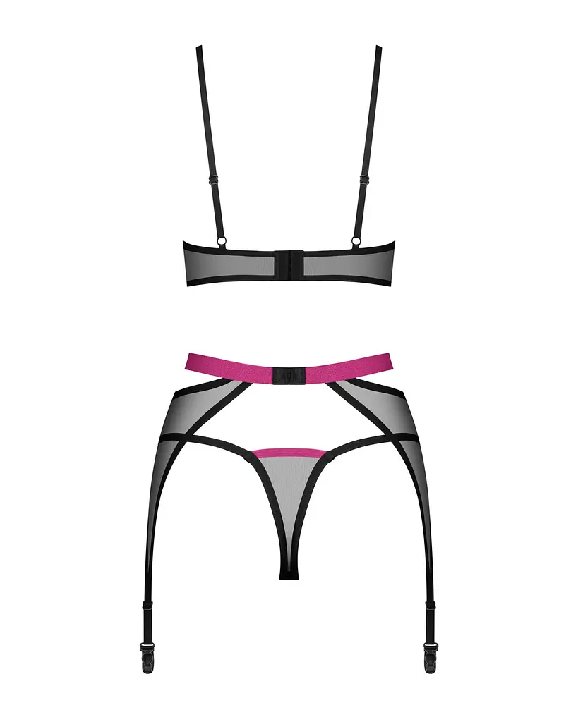 Комплект Obsessive Novenes 3-pcs set, XL/2XL, прозорий ліф на кісточках, стрінги, пояс - фото 5