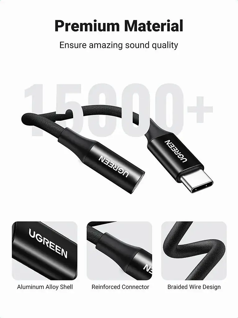 Перехідник USB Type-C для 3.5 mm Ugreen AV161 з DAC chip аудіоадаптер для навушників Black (50631) - фото 6