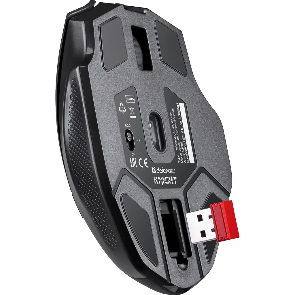 Мишка Defender Knight GM-885, бездротова, ігрова, 8кн., 3200 dpi., 400 mAh, чорна - фото 11
