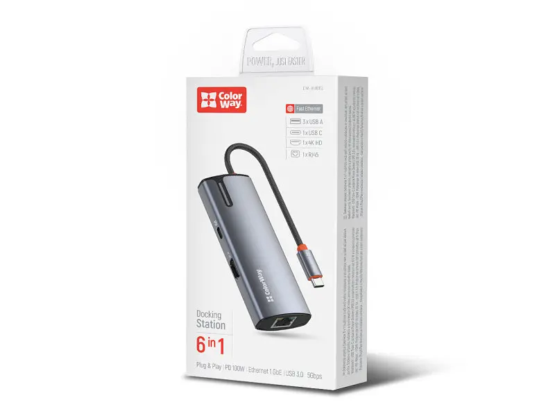 Мультипортовий адаптер ColorWay USB-C to 3xUSB-A 3.0 HDMI 4K RJ-45 USB-C PD 100W Dark Grey (CW-HUB02) - фото 10