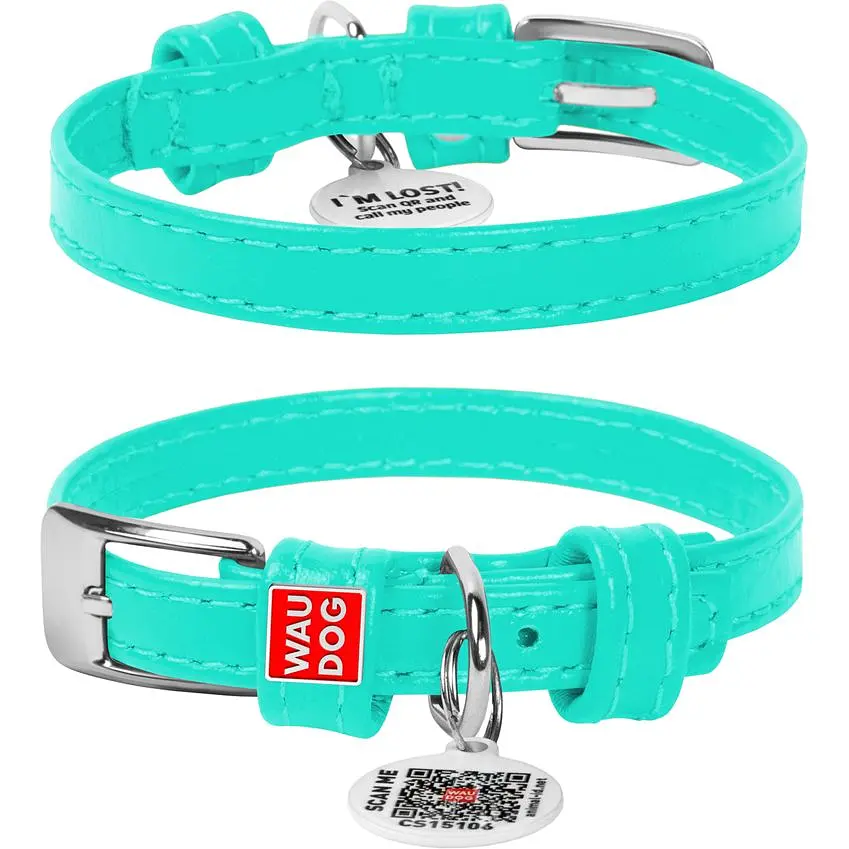 Ошейник для собак Waudog Glamour, кожаный, с QR паспортом, 18-21х0,9 см, ментоловый - фото 2