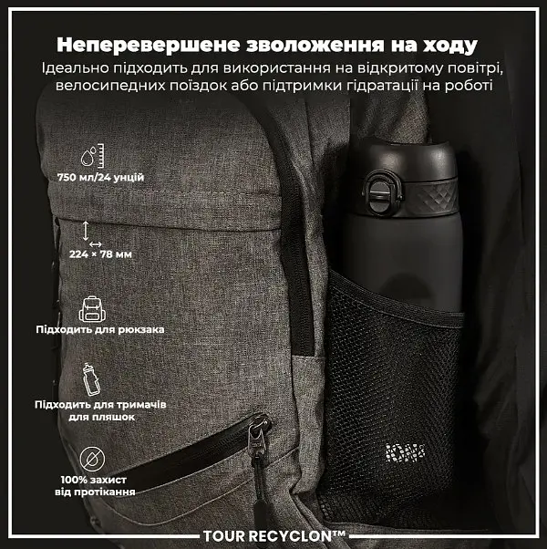 Бутылка для воды ION8 750 мл (ЭКО бутылка) BPA Free Black (I8RF750BLK) - фото 5